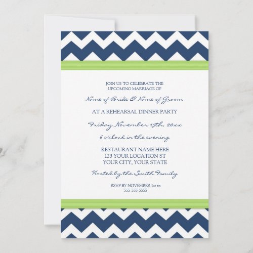 Lime Blue Chevron Rehearsal Dinner Party Custom Announcement