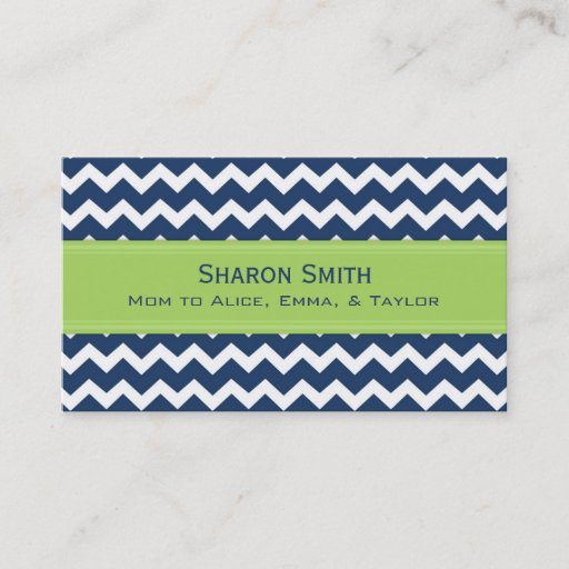 Customizable Lime Blue Chevron Retro Mom Calling Cards Business Card Template