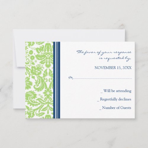 Lime Blue Damask RSVP Wedding Card
