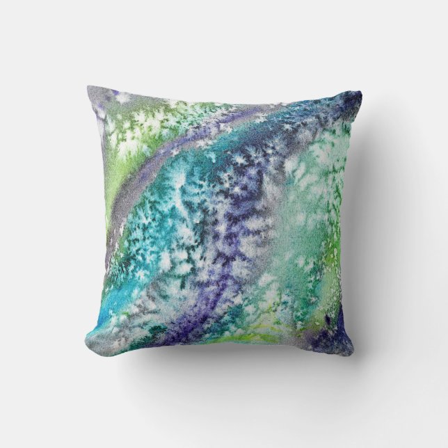 Lime Blue Ice Abstract Design Throw Pillow (Front)