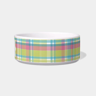 Lime & Blue Plaid Personalized Bowl