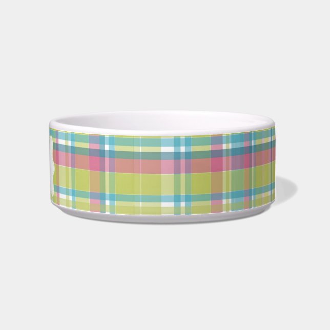 Lime & Blue Plaid Personalized Bowl (Right)