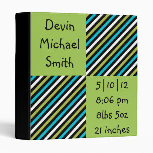 Lime & Blue Striped Baby Book 3 Ring Binder