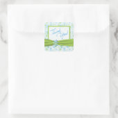 Lime, Blue, White Floral 1.5" Sq. Thank You Square Sticker (Bag)