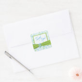 Lime, Blue, White Floral 1.5" Sq. Thank You Square Sticker (Envelope)
