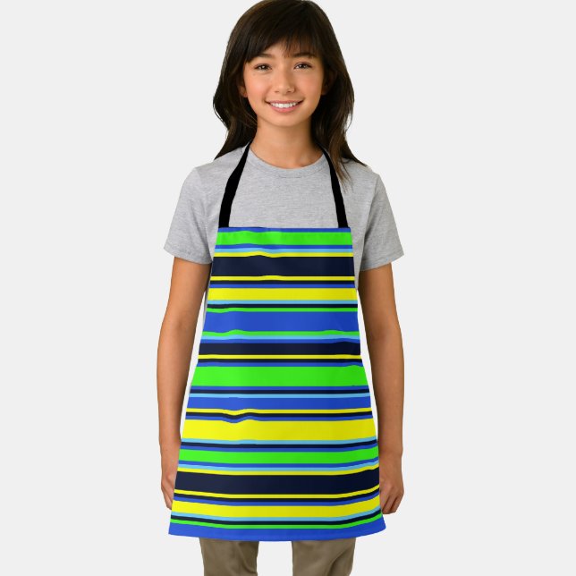 Lime, Blue, & Yellow Striped Apron (Insitu)