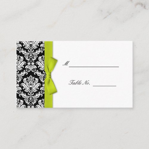 Lime Bow Damask Wedding Placecards Business Cards