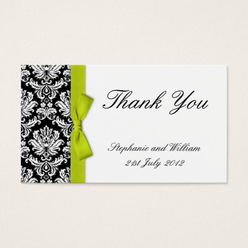 Lime Bow Damask Wedding Thank You Cards Business Cards