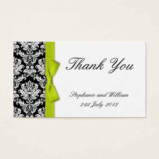 Customizable Lime Bow Damask Wedding Thank You Cards Business Cards