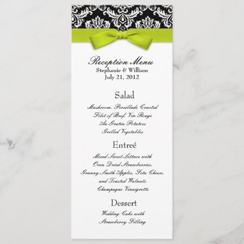 Lime Bow with Damask Wedding Reception Menu