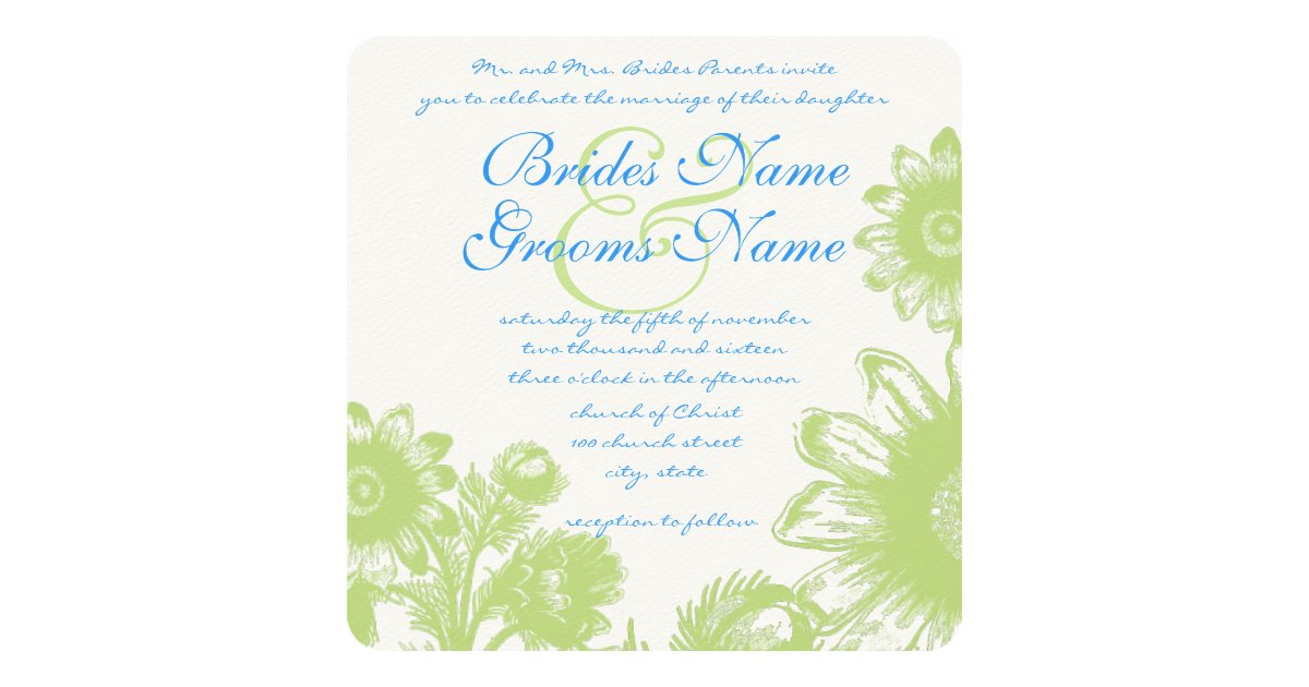 Lime Bright Aqua Vintage Flower Wedding Invitation Zazzle