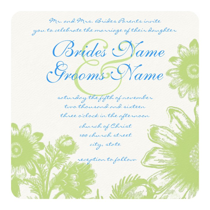 Lime Bright Aqua Vintage Flower Wedding Invitation Zazzle