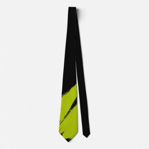 Lime Brush Modern Black Background Neck Tie