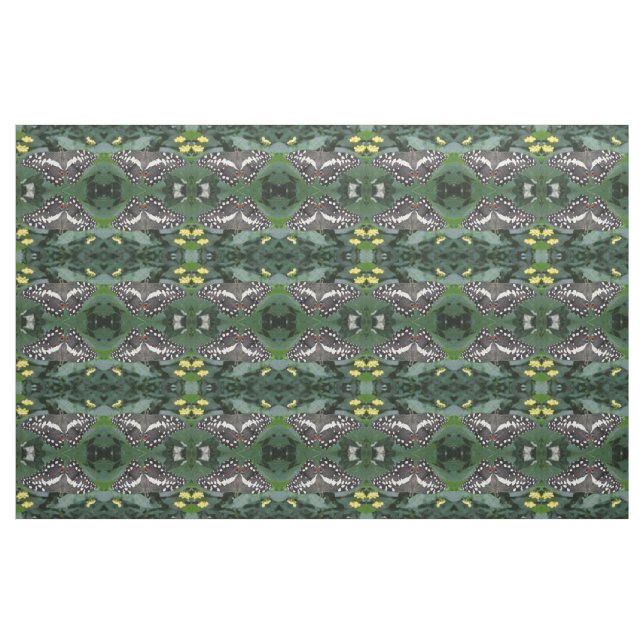 Lime Butterfly and Flowers Patterned Animal Fabric (Fat Quarter)