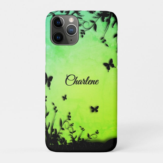 Lime Butterfly Garden Personalized  Case-Mate iPhone Case (Back)