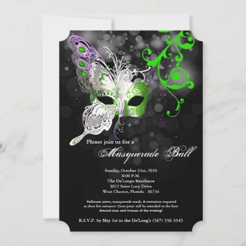 Lime Butterfly Masquerade Mask Costume Halloween Invitation