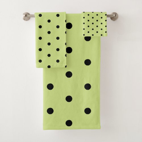 Lime Chartreuse Whimsical Black Polka Dot Bath Towel Set