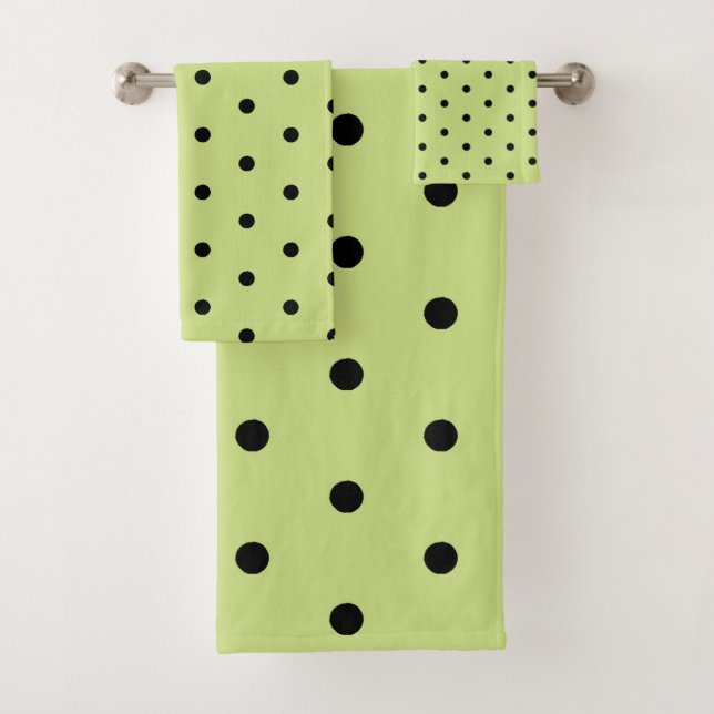 Lime Chartreuse Whimsical Black Polka Dot Bath Towel Set (Insitu)