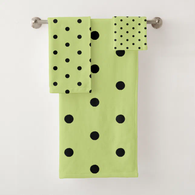 Lime Chartreuse Whimsical Black Polka Dot Bath Towel Set | Zazzle