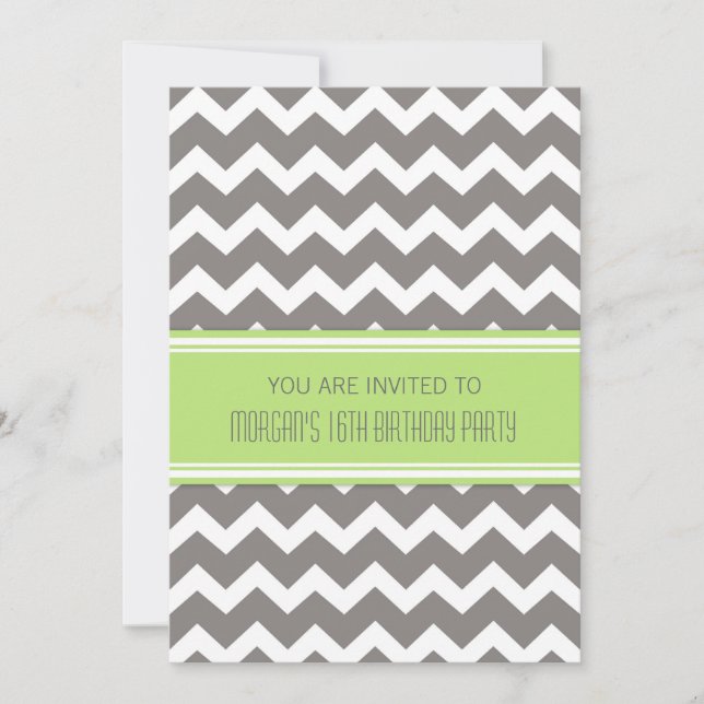 Lime Chevron 16th Birthday Party Invitations (Front)