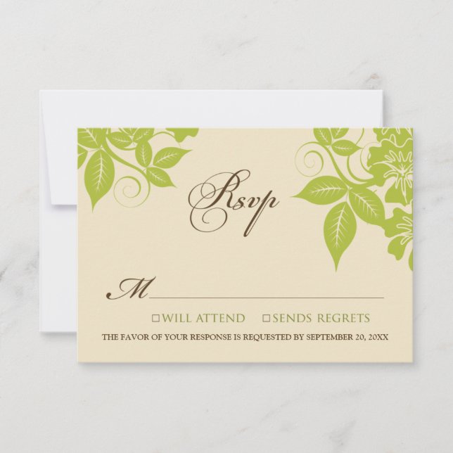 Lime/Chocolate Modern Floral RSVP Card (Front)