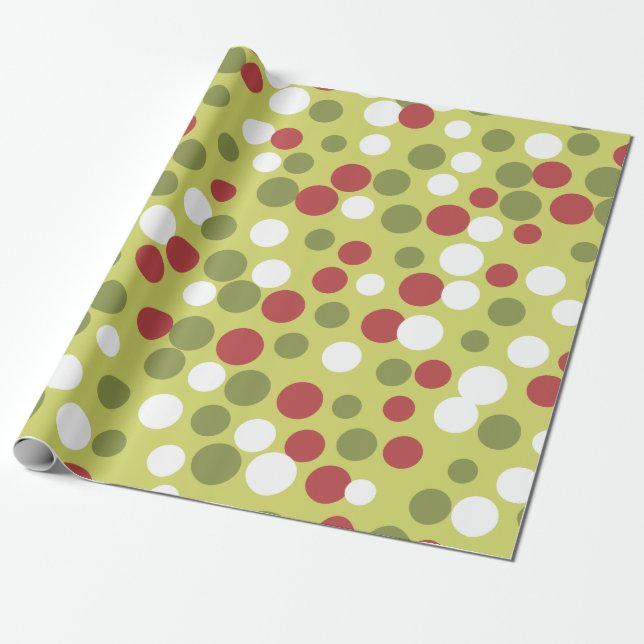 Lime Christmas Dots Wrapping Paper (Unrolled)