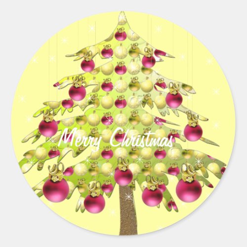 Lime  Christmas Tree with Plum Ornaments Classic Round Sticker