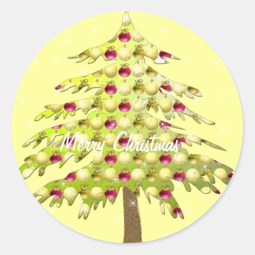 Lime  Christmas Tree with Plum Ornaments Classic Round Sticker