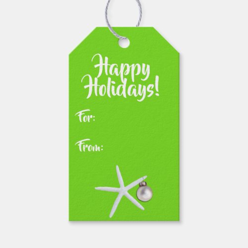 Lime Christmas White Starfish and Ornament Gift Tags