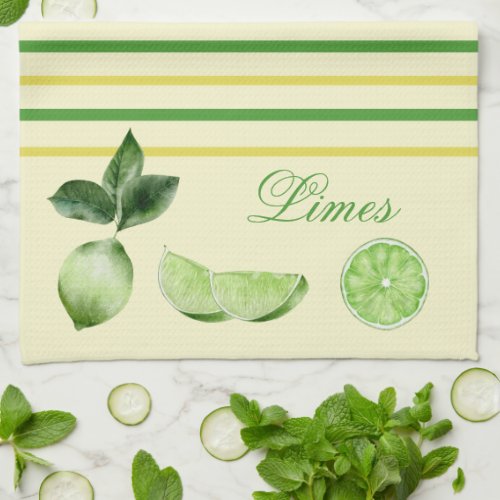 Lime Citrus and Yellow and Green Stripes   Kitchen Towel