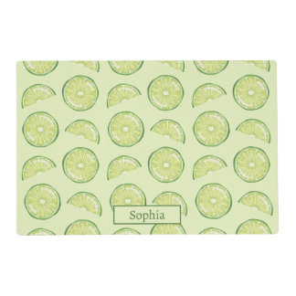 Lime Citrus Fruit Illustrations With Custom Name Placemat