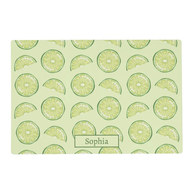 Lime Citrus Fruit Illustrations With Custom Name Placemat (Front)