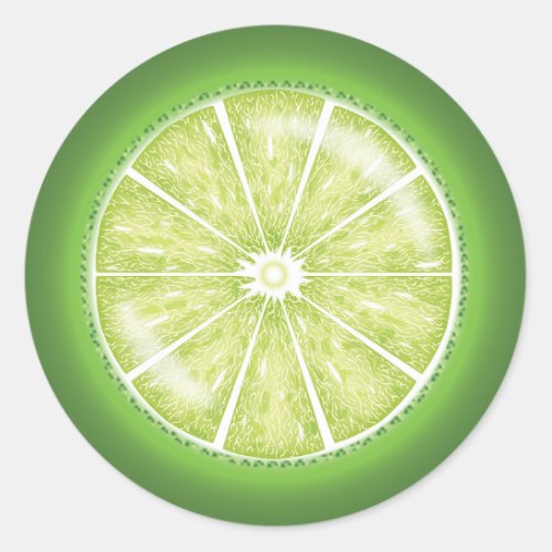 Lime Citrus Fruit Slice Cartoon Illustration Classic Round Sticker