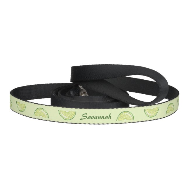 Lime Citrus Fruit Slices With Custom Pet Name Leash (Handle)