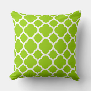 Lime Citrus Green and White Quatrefoil Pattern Throw Pillow
