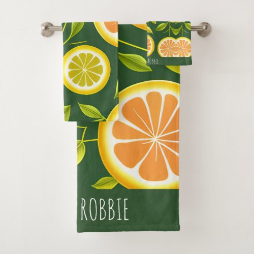 Lime Citrus Green Watercolor Pattern Bath Towel Set