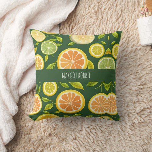 Lime Citrus Green Watercolor Pattern Throw Pillow