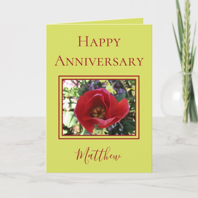 Lime Color Husband Happy Anniversary Rose Card (Front)