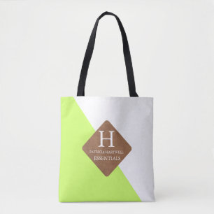 Lime Color Split Faux Leather Patch Monogram Tote Bag
