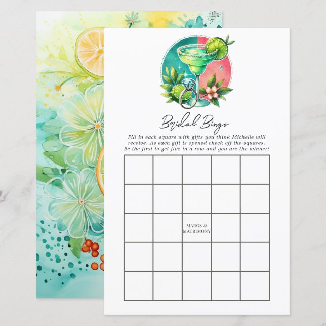 Lime, Coral & Turquoise Margs and Matrimony Bingo (Front/Back)