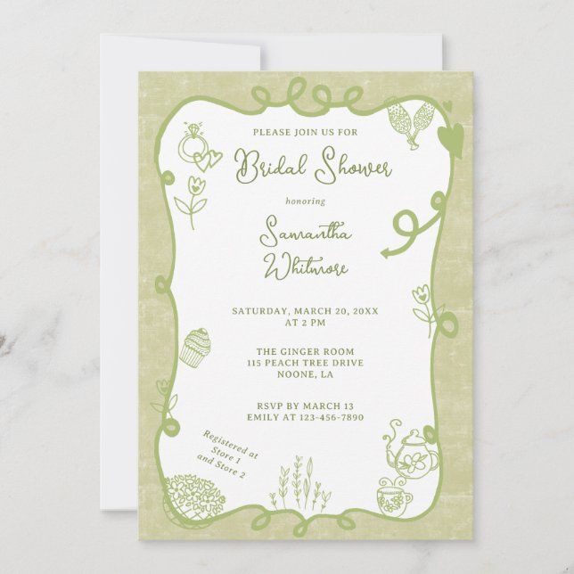 Lime Cream Doodle Bridal Shower Invitation (Front)