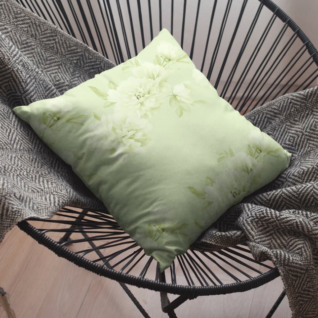 Lime Cream Peonies Floral Throw Pillow (Creator Uploaded)
