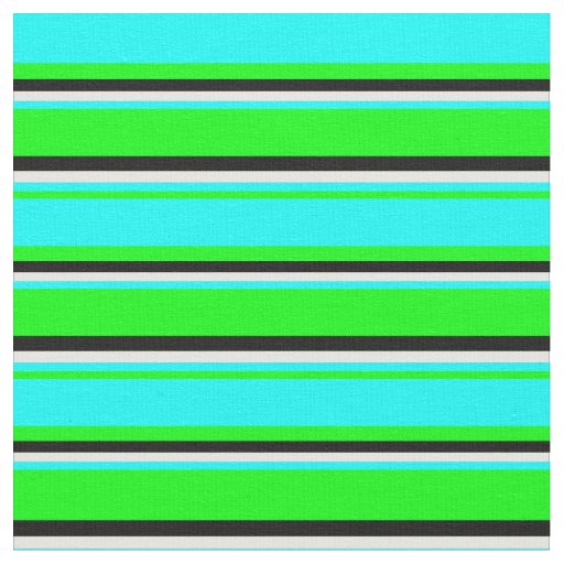 Lime, Cyan, Mint Cream & Black Striped Pattern Fabric