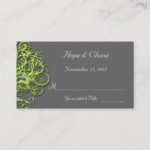 Customizable Lime Damask Love Tree Wedding Place Cards Business Card Templates