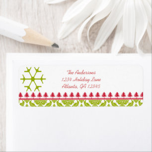 Lime Damask Red Pines Snowflake Return Address Label