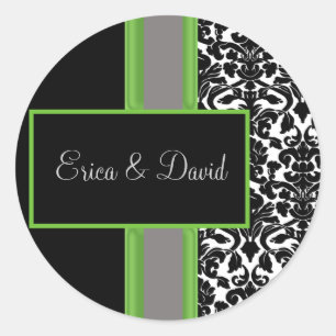 lime damask Wedding Monogram stickers