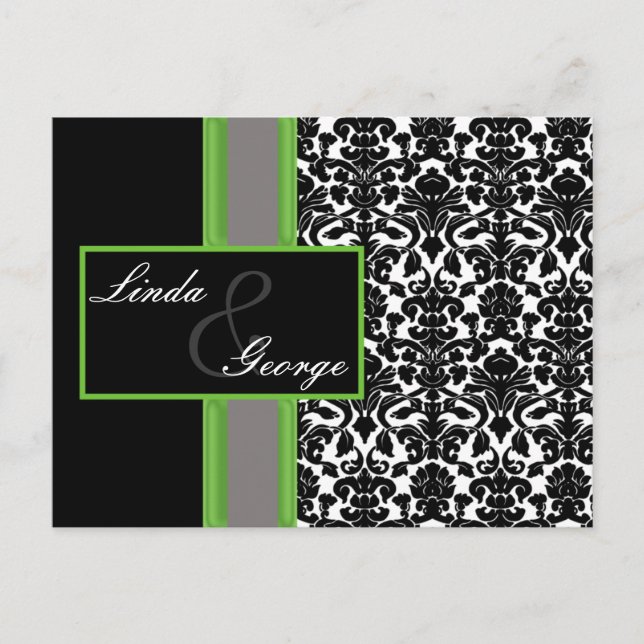 lime  damask  Wedding rsvp card (Front)
