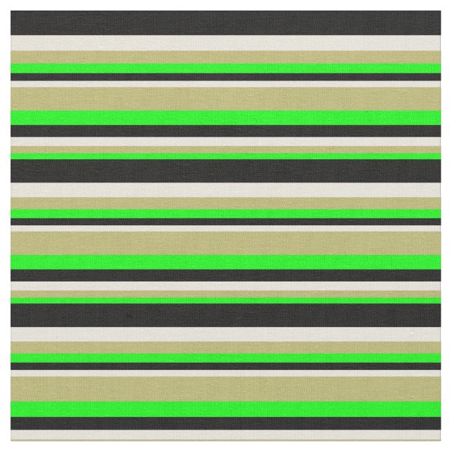 Lime, Dark Khaki, Beige, and Black Lined Pattern Fabric (Close Up)