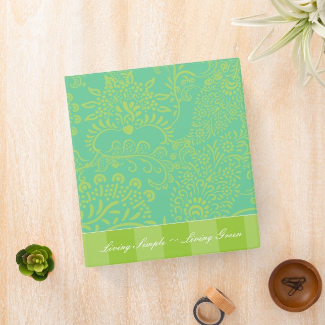 Lime & Deep Aqua Blue Cute Funky Love Birds 3 Ring Binder (In Situ)