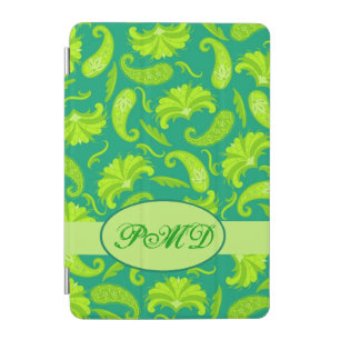 Lime Emerald Green Art Deco Paisley Monogram iPad Mini Cover
